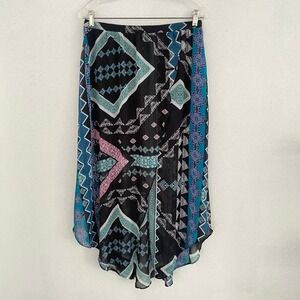 EXPRESS Asymmetrical Maxi Skirt Bohemian Geometric Multicolor Flowy Festival‎